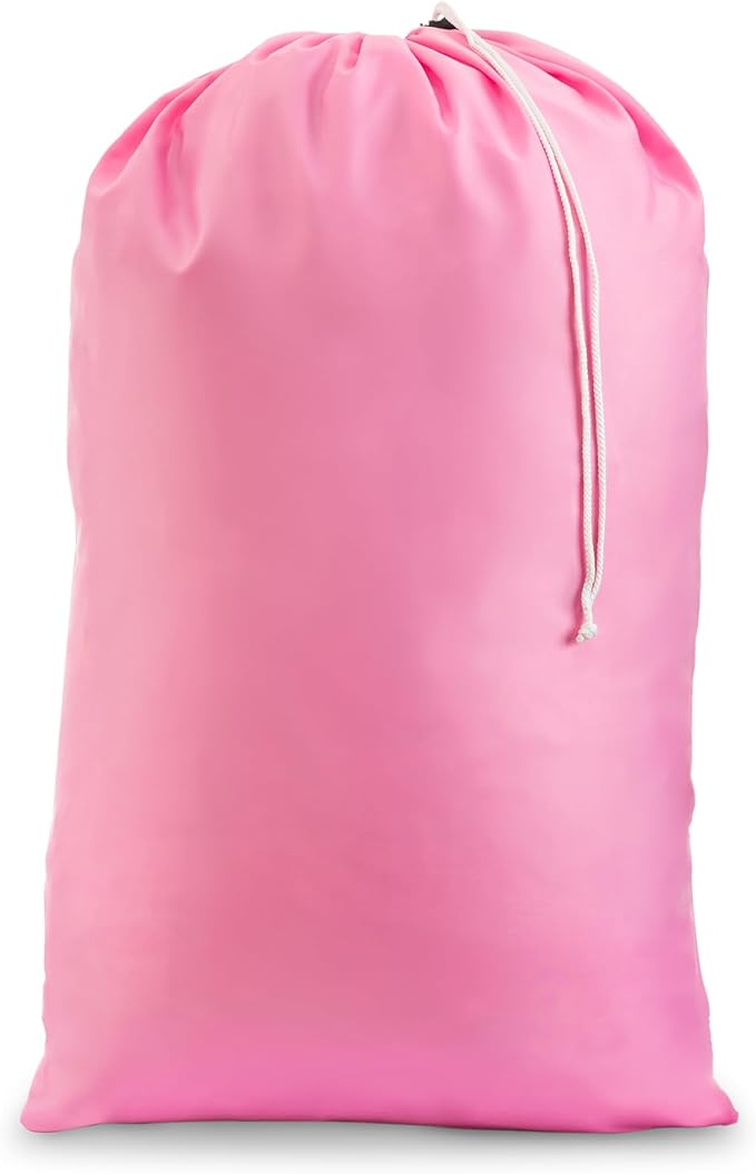 Handy Laundry Extra Large Heavy Duty Laundry Bag – 30" x 40" Pink Nylon, Durable Drawstring Closure, Machine Washable, Holds Up to 60 lbs, Travel Dirty Clothes Bag, Laundry Hamper Liner