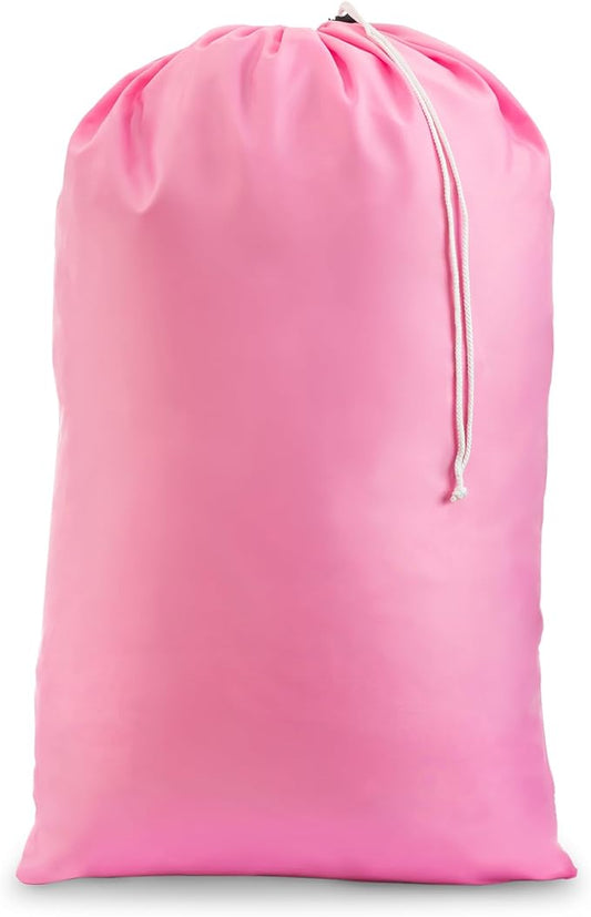 Handy Laundry Extra Large Heavy Duty Laundry Bag – 30" x 40" Pink Nylon, Durable Drawstring Closure, Machine Washable, Holds Up to 60 lbs, Travel Dirty Clothes Bag, Laundry Hamper Liner