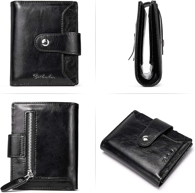 BOSTANTEN Women Leather Wallet RFID Blocking Small Bifold Zipper Pocket Wallet Card Case Purse with ID Window