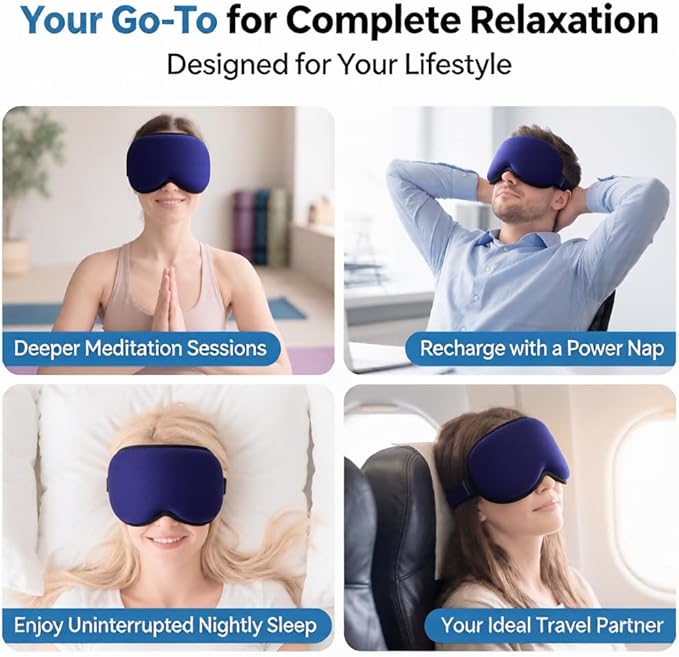 3D Cooling Gel 6oz Weighted Eye Mask for Sleeping & Screen Fatigue Relief, Ice Cold Compress Sleep Mask for Migraines, Headaches & Eye Strain, 100% Blocking Contour Eye Mask for Better Rest, Blue