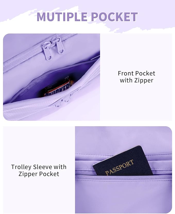 WANDF Travel Duffel Bag with Wet Pocket & Shoe Compartment, 18x14x8 Personal Item Bag with USB Charging Port, Water-Resistant Gym Weekender Overnight Carry-on for Women Men (Purple)
