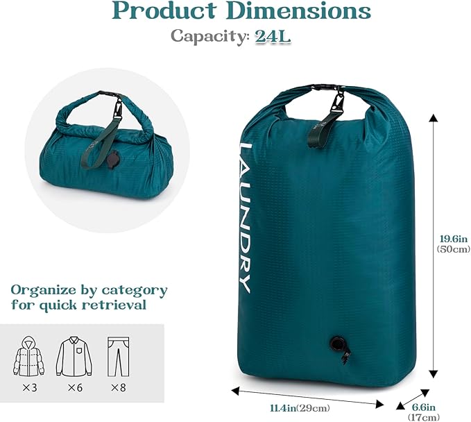 Travel Laundry Bag, Vacuum Compression Dirty Clothes Travel Bag, Waterproof Wet/Dry Space-Saving Laundry Storage Organizer, Smell Proof Storage Bag for Clothing, Swimming, Yoga, Gym, Camping