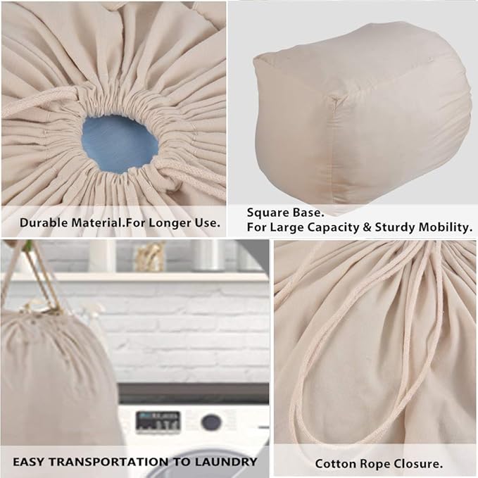 MCleanPin Washable Laundry Bags with Handles,140L Dirty Clothes Storage Bags for Laundry Hamper and Basket with Liner in College Dorm Travel, 2 Pack (Beige)