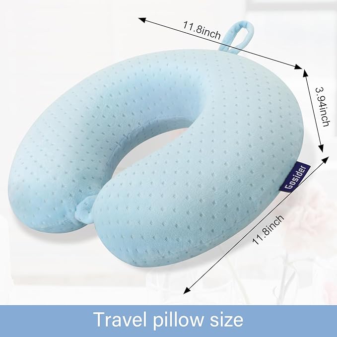 Travel Neck Pillow Memory Foam Pillow Support Pillow U Shape Compact & Lightweight Neck Pillow for Sleeping Travel for Plane, Car, Home, Office Camping Light Blue