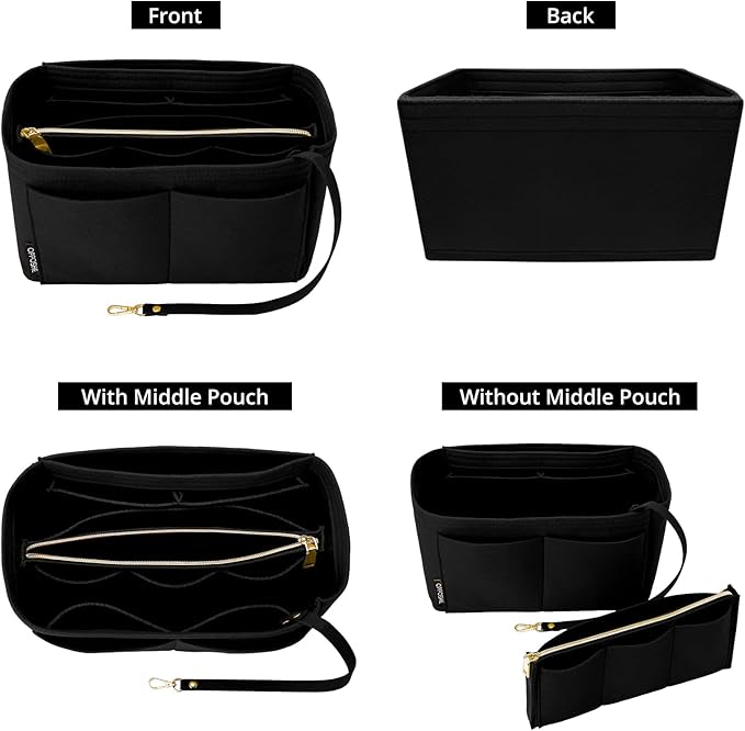 OPPOSHE Purse Organizer Insert for Handbags, Softened Felt Bag Insert Organizer for Tote, Compatible with LV, Coach, MK, Kate Spade, Goyard, Longchamp (Black, Slender Large)