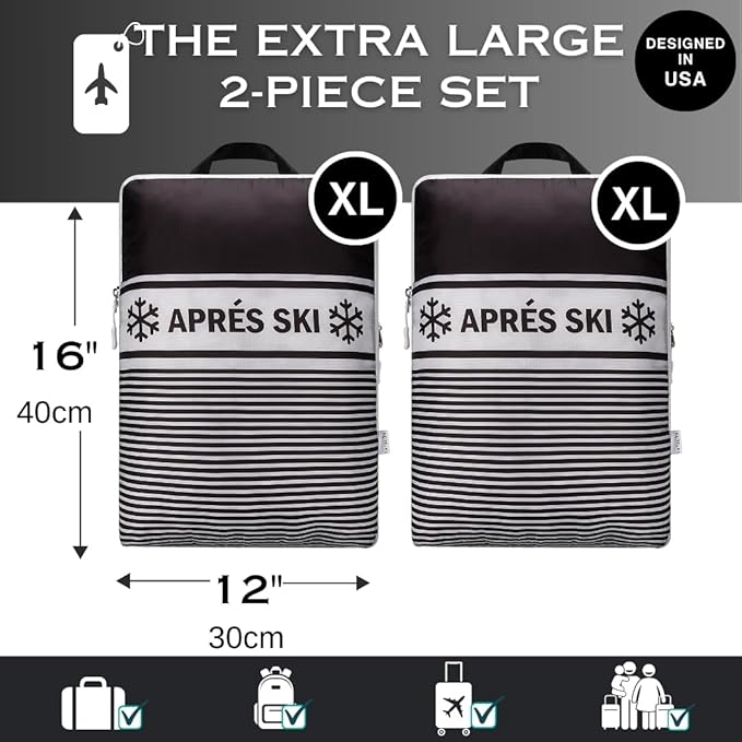 Extra Large Compression Packing Cubes for Checked Luggage, Lightweight Suitcase Organizers & Space Saver Bags - Travel Cubes for Packing - Travel Essentials - 2 Piece Set, X-Large - Black Apres Ski
