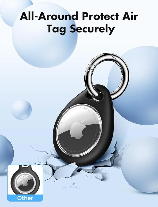 UNBREAKcable Holder for Apple AirTag - 4 Pack [Fit Tightly Design] [Easy to Install] [Hold Air Tag Securely] Waterproof TPU Shell Protective Case with All Metal Keychain Key Ring Clip