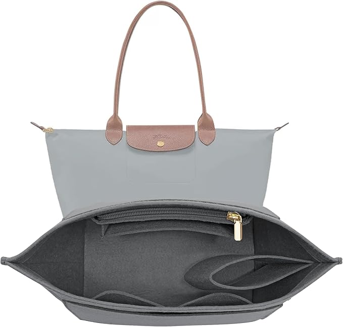 LOUKAYCCI Felt Organizer Compatible with longchamp le pliage L Handbag Insert (Large,Gary)