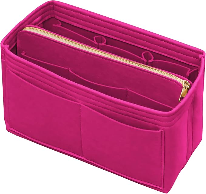 DailyPlus Purse Organizer Insert with Zipper Felt Bag Organizer Handbag Organizer Insert Bag in Bag Organizer with Key Chain for Tote Purse Bag Rose XLarge