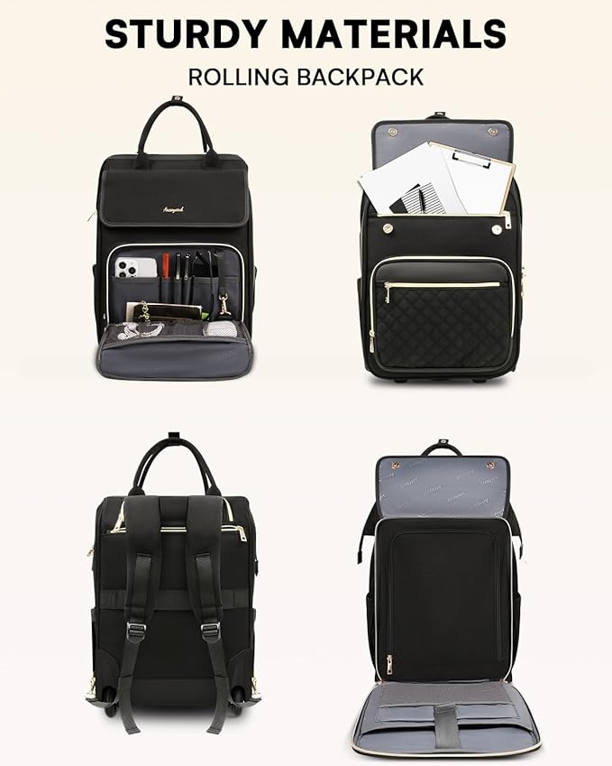 Rolling Backpack for Women, Travel Rolling Laptop Backpack with Wheels, Vertical & Horizontal Storage 2 In 1, Flip-Top Design, Water-Resistant Overnight College Underseat Carry on Luggage