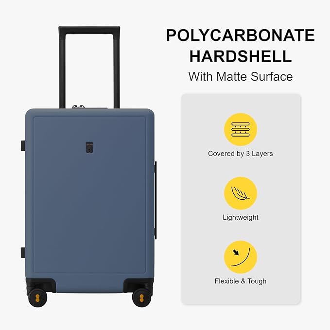 LEVEL8 Elegance Carry-on Suitcase, 20 Inch Carry on Luggage, Hardside Large Suitcases with Wheels, Tavel Bag with Tsa Lock,Blue Grey
