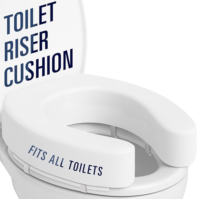 Vive Toilet Seat Riser Cushion for Seniors - Universal Fit - Raised Toilet Seat with High-Density Foam for Elongated & Standard - Firm Handle, Cushioned & Padded - Elevated Medical Handicap Lifter