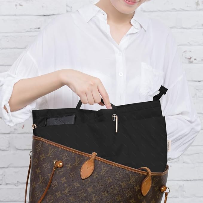 iN. Purse Organizer Insert with zipper Nylon fabric for women Handbags & Totebag, black, Medium: 15.7"(Top)/12.2"(Bottom) L × 4.7" W × 8.3" H