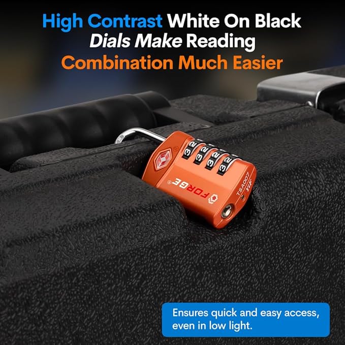Forge 4-Digit Combination Lock, TSA Approved Locks for Luggage, Travel, Gym, School, Suitcase, Backpack, Pelican case, Easy Read dials, zinc Alloy Body.
