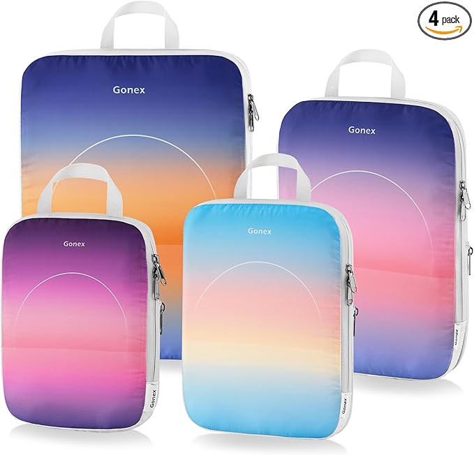 Gonex Compression Packing Cubes, 4pcs Expandable Storage Travel Luggage Bags Organizers, Travel Cubes for Suitcase Carry On (Gradient)
