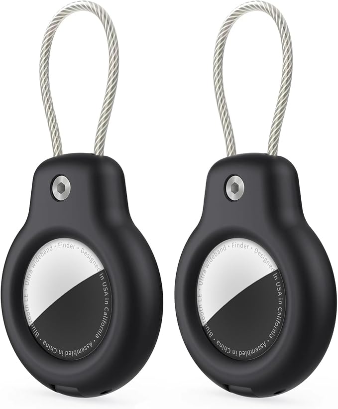SPGUARD for AirTag Holder Case with Keychain 1st/2nd Air Tags-2 Pack for Apple Air Tag Holder with Wire Cable Lock Key Ring Chain Air Tagholder Accessories for GPS Item Tracker Kids,Keys,Luggage