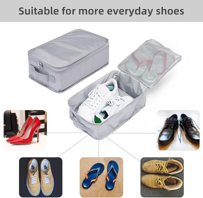 Travel Shoe Bags, Foldable Waterproof Shoe Pouches Organizer-Double Layer (8 Grey Shoe Bags)