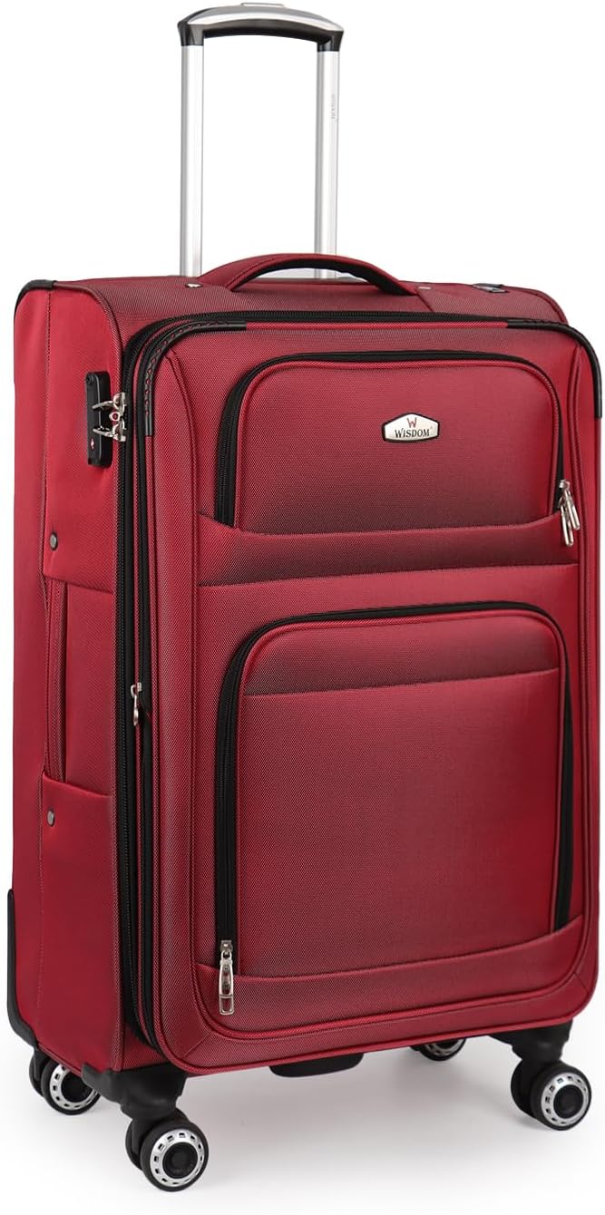 26" Luggage Softside Expandable 15% Checked Luggage with Double Spinner Wheels Combination LOCK,Lightweight Travel Suitcase for Men/Women（Red,26in）
