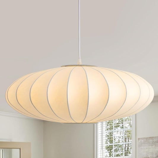 23.6in Lantern Pendant Light Bubble Saucer, White Imitation Silk | Bubble Pendant Light, Large Saucer Hanging Lamp Chandelier for Living Dinning Room Kitchen Island Bedroom Restaurant 1 Pack