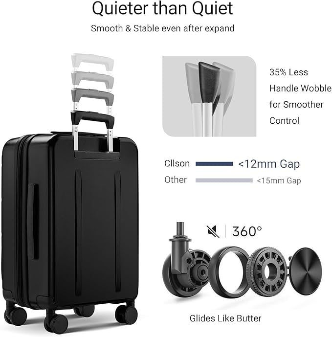 Carry On Luggage with Top Opening, Expandable with Front Pocket and USB Charging Port, Lightweight with Front Compartment Rolling Suitcases with Spinner Wheels (Black, 20 Inch)