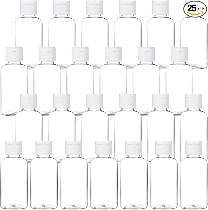 25 Pack 1.7oz/50ml Plastic Empty Bottles Clear Travel Containers Travel Size Bottles with Flip Cap Squeezable Refillable Toiletry (clear)