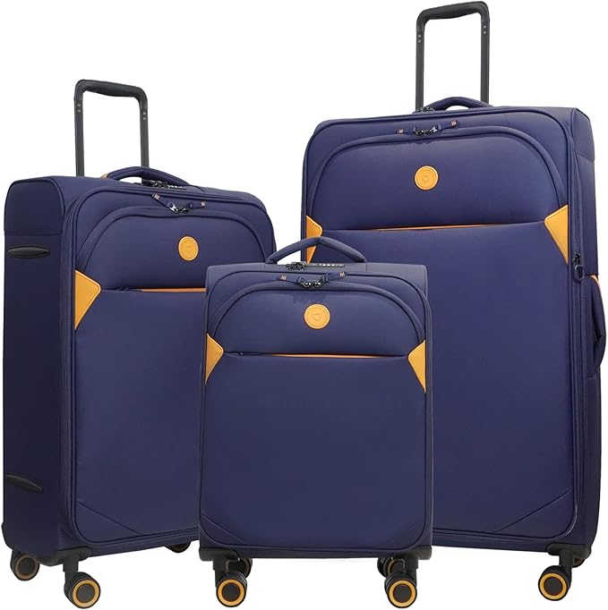 Verage Cambridge Lightweight 3 Piece Luggage Sets Softside Expandable Suitcase with Spinner Wheel,Navy,3-Piece Set(20/24/29)