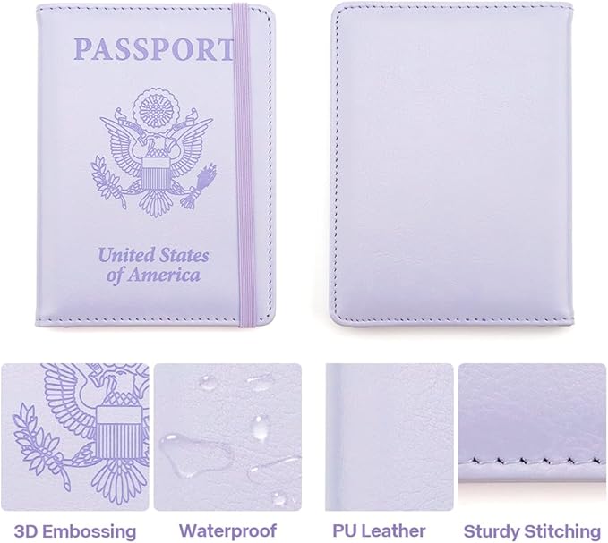 Passport Holder for Travel, Leather Passport Cover Wallet Case RFID Blocking Passport Book Holders for Travel Women Men Family Travels Must Haves Essentials, Purple