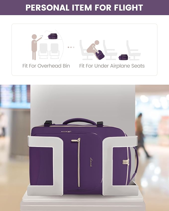 LOVEVOOK Travel Backpack for Women & Men 50L,Airline Approved Carry On Backpack Travel Essentials,TSA Carry on Luggage,Waterproof Personal Item Travel Bag,Suitcase with 3 Packing Cubes,Dark purple