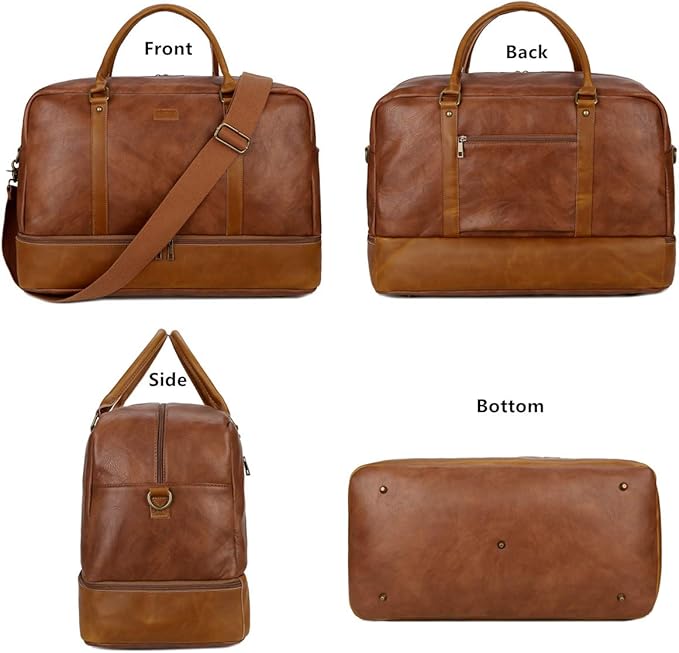 Baosha Vegan Leather Large Travel Duffel Tote Bag Carry On Weekender Overnight Bag With Shoe Compartment HB-38