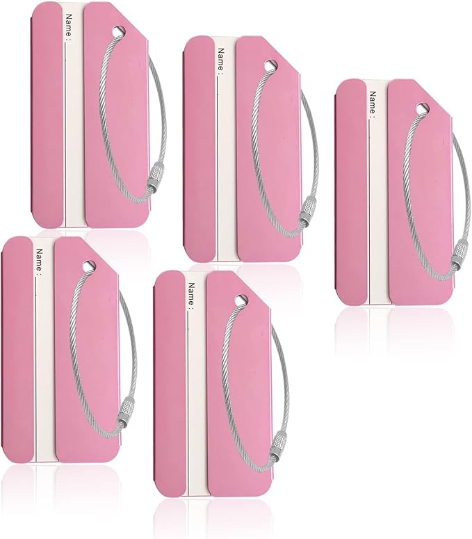 Aluminum Luggage Tags, Luggage Tag Holders for Travel Luggage Baggage Identifier by Ovener (5Pack Pink)