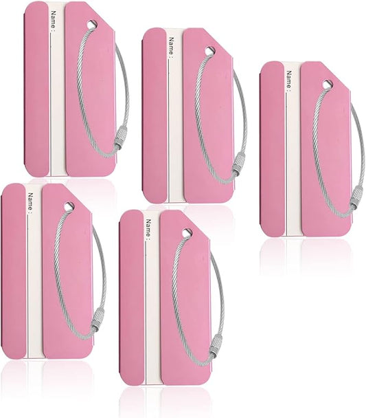 Aluminum Luggage Tags, Luggage Tag Holders for Travel Luggage Baggage Identifier by Ovener (5Pack Pink)