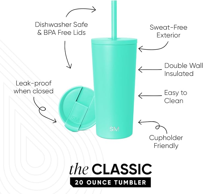 Simple Modern Classic Tumbler with Straw Lid | Insulated Iced Coffee Cup Reusable Stainless Steel Water Bottle Travel Mug | Gifts for Women Men Her Him | 20oz | Tropical Wave