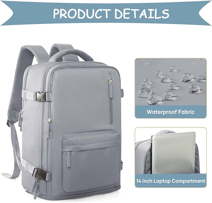 WONHOX Large Travel Backpack Carry on Flight Approved Laptop Work Business Backpack for Women Men Mochila de Viaje
