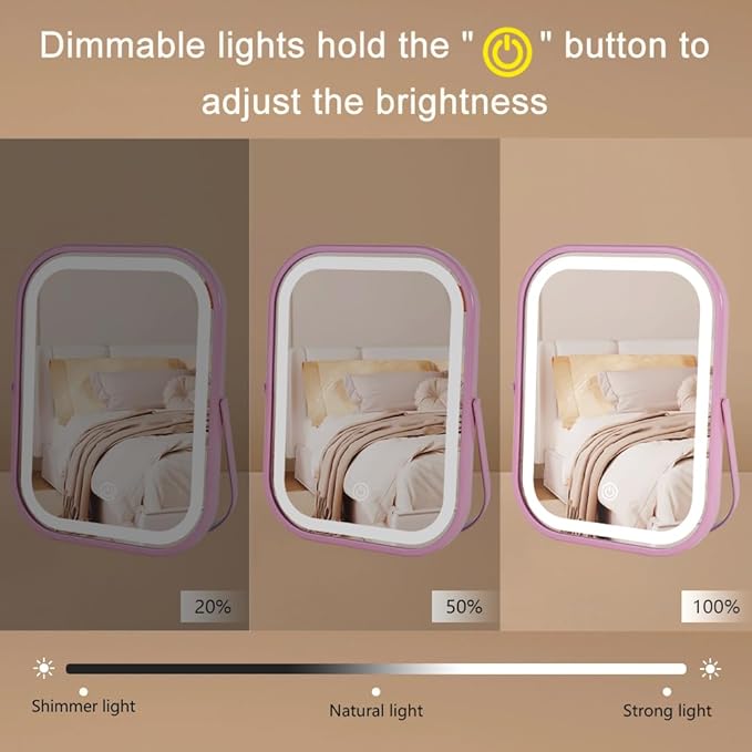 YEKKOPT Lighted Vanity Mirror, Rechargeable Travel Makeup Mirror with Lights, 8''x6'' Desk Mirror with Lights,Make up Mirror with Lighting for Makeup Desk ＆ Dressing Room