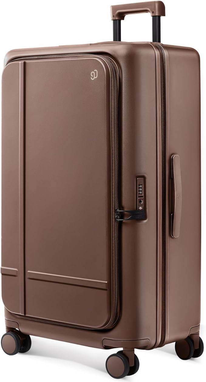 NINETYGO Large Checked Luggage 29 Inch, Flat Top Opening Check In Luggage with Brake Wheels, Expandable, Coffee-Infused PC Hard Shell, Eco-Friendly, TSA Lock, 360° Spinner Wheels (Latte)