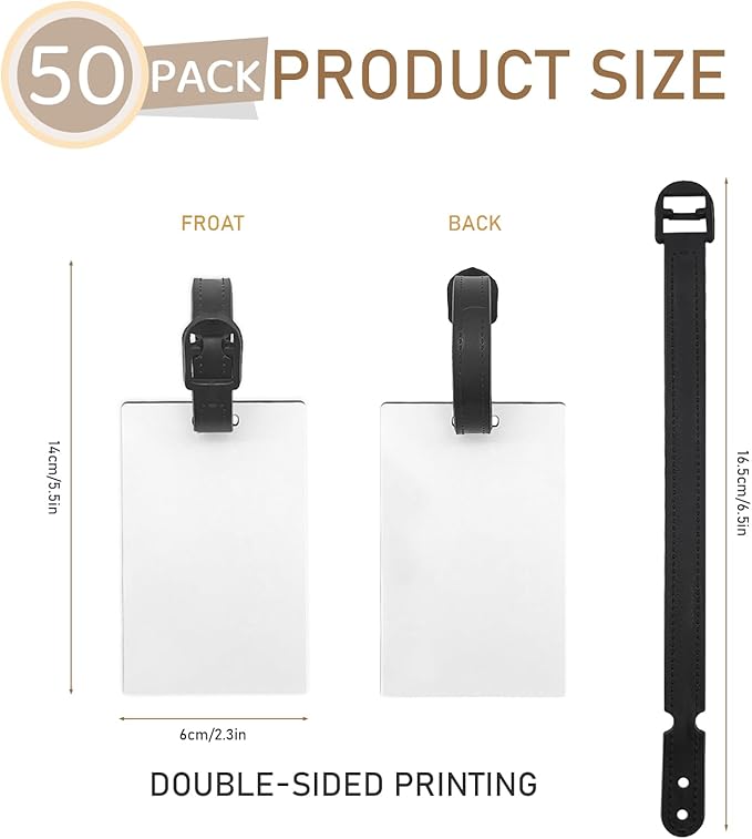 50 PCS Sublimation Luggage tag Blanks Travel Bag Tags with Strap Double Sided MDF Suitcase Label Tag for DIY Heat Transfer