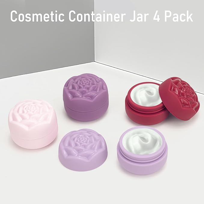 Travel Containers for Cosmetics Toiletries 0.88 Oz 4 Pack Small Silicone Refillable Mini Jars with Lid Handcream Eyes Cream Hair Gel Wax Pills Moisturizer Earrings Container Rose