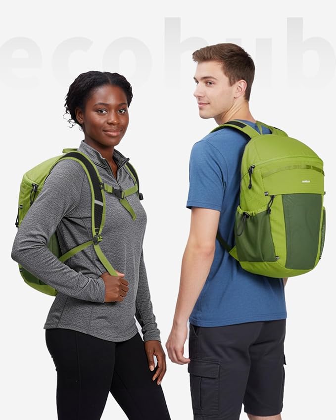 ECOHUB 15L Lightweight Casual Daypack, Packable Backpack for Daily Use, Hiking & Travel, Foldable Small Backpack with Stretch Mesh Pockets, Water-Resistant Nylon, Reflective Design