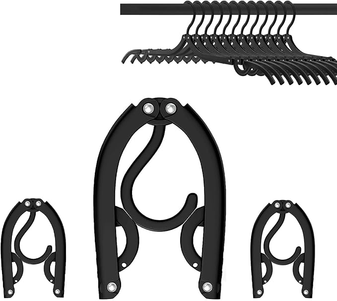 12PCS Travel Folding Hangers Portable Clothes Hangers Multifunctional Foldable Hanger(Black)