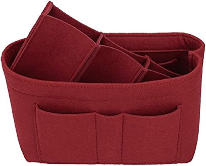 ZTUJO Purse Organizer Insert, Felt Bag Organizer For Handbag, 13 Colors, 6 Sizes (Slender Large, Red)