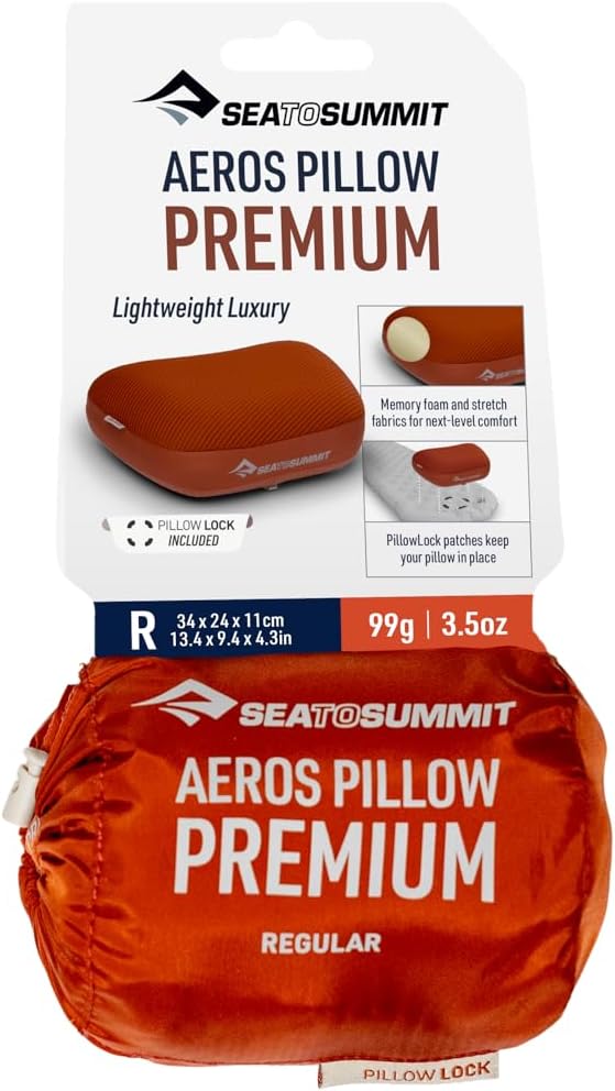Sea to Summit Aeros Premium Inflatable Travel Pillow, Regular, Picante
