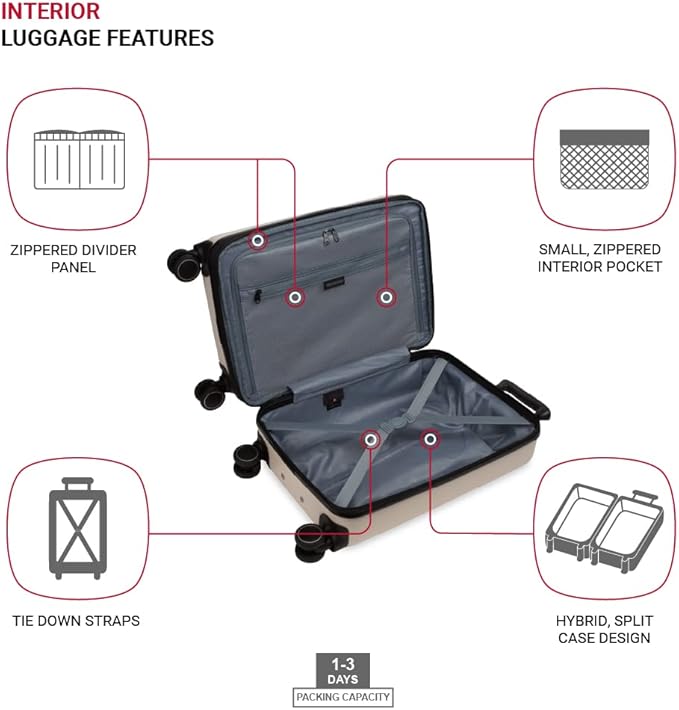 SwissGear 8020 Eclipse Hardside Expandable Luggage with Spinner Wheels, Cream, Carry-On 18-Inch
