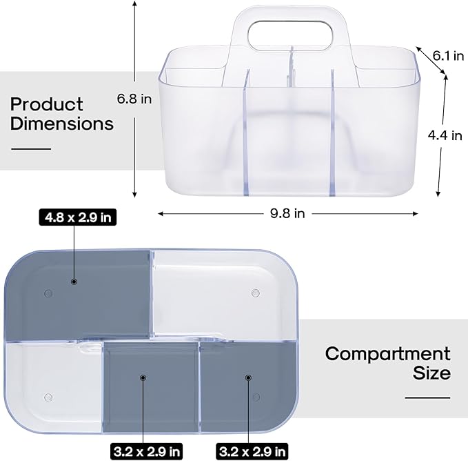 Multiuse Caddy Organizer with Handle, Portable Plastic Tote Bin - Art Craft, Stationary Pen Marker Crayons, Makeup Hair Supplies Storage - Bathroom, Classroom, Dorm, Office, Desk Holder -Frosted Clear