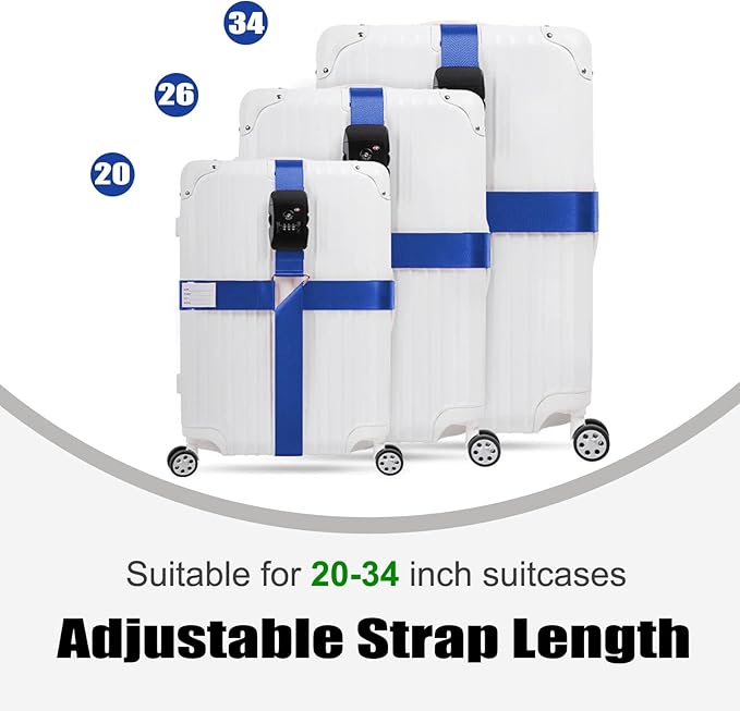 Luggage Straps TAS,Travel Strap with Name tag,Easy to Identify,Luggage Straps TSA Approved with Lock,Combination Luggage Lock with Adjustable Length,Compatible with 20-34 inch Luggage(Dark Blue1Pack)