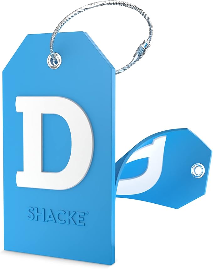 Shacke Initial Luggage Tag with Full Privacy Cover and Stainless Steel Loop - Aqua Teal (Letter D)