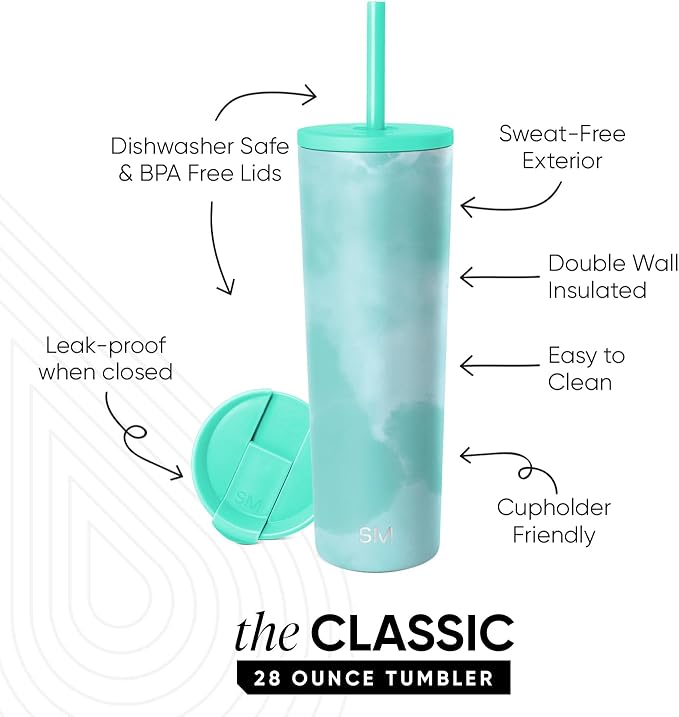 Simple Modern Classic Tumbler with Straw Lid | Insulated Iced Coffee Cup Reusable Stainless Steel Water Bottle Travel Mug | Gifts for Women Men Her Him | 28oz | Ocean Tide