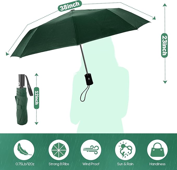 Travel Compact Umbrella, Folding Travel Umbrella for Rain and Shine Small, Windproof Automatic Open/Close, Portable Umbrellas