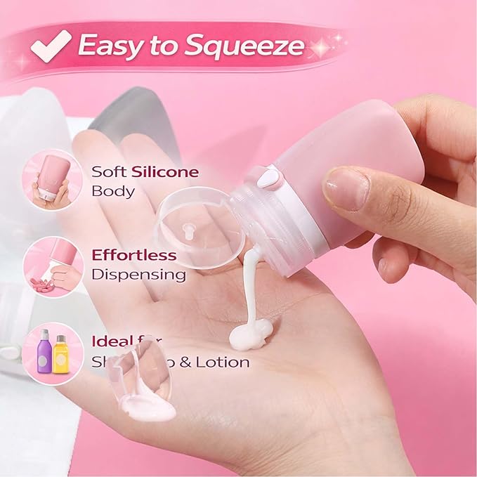 1 oz Travel Bottles, Leakproof Silicone Squeeze Bottle Mini Travel Size Container for Toiletries Lotion Shampoo and Conditioner Liquid Salad Dressing to go Condiment, TSA Approved, 4 Pack
