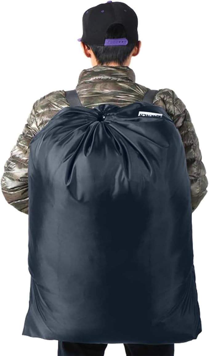 2 Pack Laundry Bag Backpack, 27” x 34”Sturdy Laundry Bag with Shoulder Straps Drawstring Closure Heavy Duty Foldable Laundry Backpack for College, Travel, Laundromat, Apartment (Navy Blue)