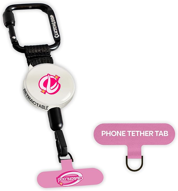 ClutchLoop Anti-Theft Phone Tether - Universal Adhesive Anchor, Retractable Steel Line and Locking Carabiner